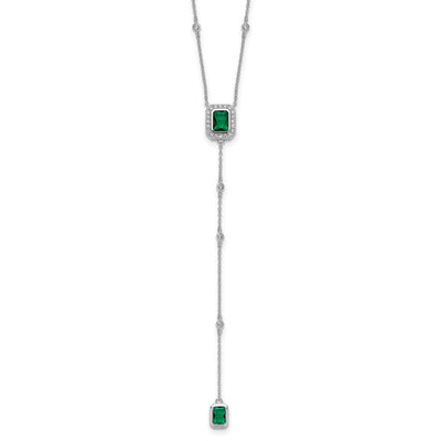 Cheryl M Sterling Silver Rhodium-plated Polished Fancy Green Glass and CZ Lariat Necklace
