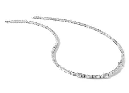 Cheryl M Sterling Silver Rhodium-plated Polished CZ Hearts Necklace