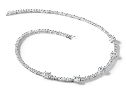 Cheryl M Sterling Silver Rhodium-plated Polished CZ Station with Safety Clasp Necklace