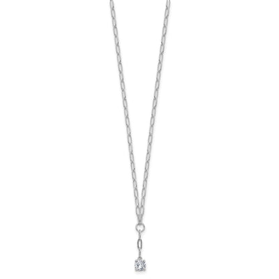 Cheryl M Sterling Silver Rhodium-plated Polished CZ Paperclip Link Lariat Necklace