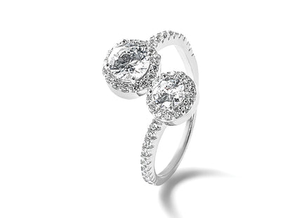 Cheryl M Sterling Silver Rhodium-plated Polished Round CZ Halo Bypass Ring