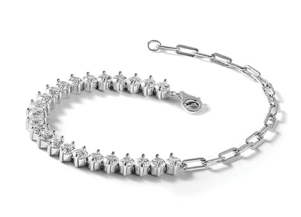 Cheryl M Sterling Silver Rhodium-plated Polished Fancy CZ and Paperclip Link Bracelet
