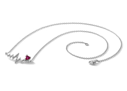 Cheryl M Sterling Silver Rhodium-plated Polished Lab Created Ruby and CZ Heartbeat Necklace