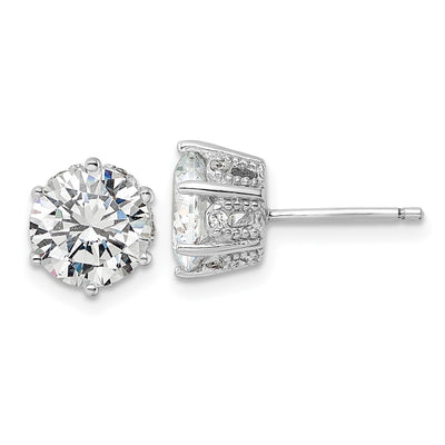 Cheryl M Sterling Silver Rhodium-plated Polished and Textured CZ Stud Earrings