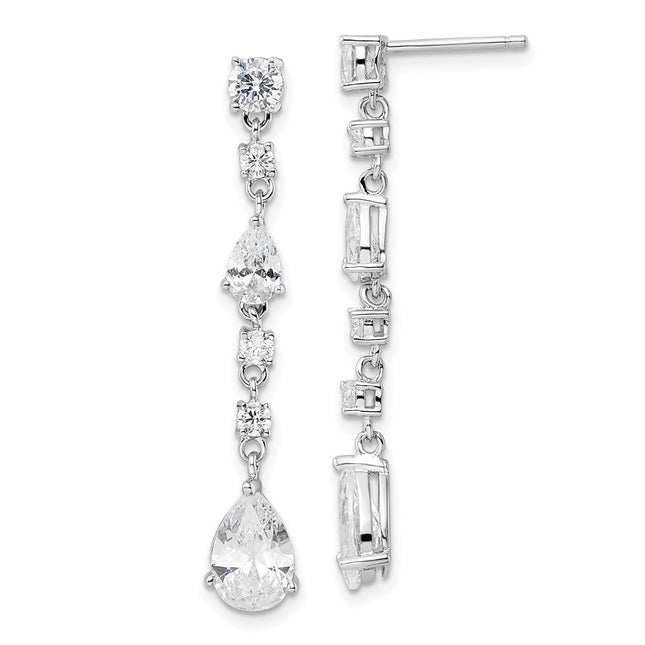 Cheryl M Sterling Silver Rhodium-plated Polished Fancy CZ Teardrop Post Dangle Earrings, 41 x 6.5mm