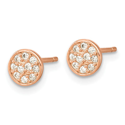 Cheryl M Sterling Silver Rose Gold-plated Polished Pavé CZ Circle Post Earrings