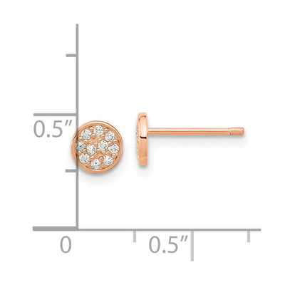 Cheryl M Sterling Silver Rose Gold-plated Polished Pavé CZ Circle Post Earrings