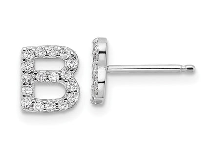 Cheryl M Sterling Silver Rhodium-plated Polished CZ Initial Post Earrings