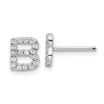 Cheryl M Sterling Silver Rhodium-plated Polished CZ Initial Post Earrings