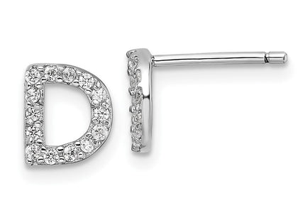 Cheryl M Sterling Silver Rhodium-plated Polished CZ Initial Post Earrings