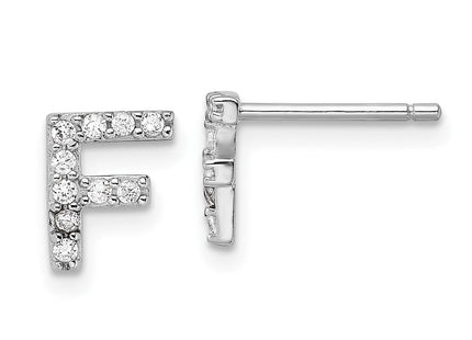 Cheryl M Sterling Silver Rhodium-plated Polished CZ Initial Post Earrings
