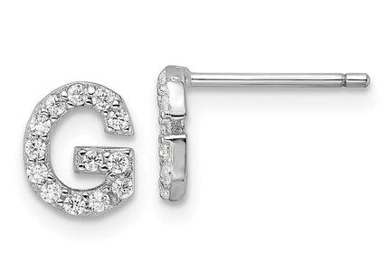 Cheryl M Sterling Silver Rhodium-plated Polished CZ Initial Post Earrings