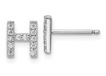 Cheryl M Sterling Silver Rhodium-plated Polished CZ Initial Post Earrings