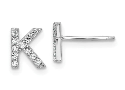 Cheryl M Sterling Silver Rhodium-plated Polished CZ Initial Post Earrings