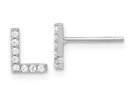 Cheryl M Sterling Silver Rhodium-plated Polished CZ Initial Post Earrings