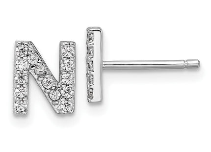 Cheryl M Sterling Silver Rhodium-plated Polished CZ Initial Post Earrings