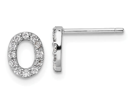 Cheryl M Sterling Silver Rhodium-plated Polished CZ Initial Post Earrings