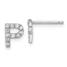 Cheryl M Sterling Silver Rhodium-plated Polished Letter P CZ Initial Post Earrings