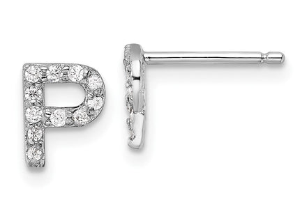 Cheryl M Sterling Silver Rhodium-plated Polished CZ Initial Post Earrings