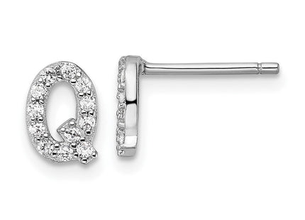 Cheryl M Sterling Silver Rhodium-plated Polished CZ Initial Post Earrings
