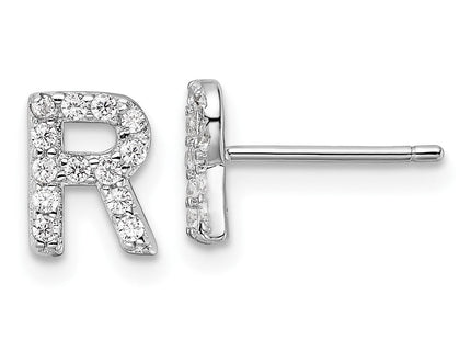 Cheryl M Sterling Silver Rhodium-plated Polished CZ Initial Post Earrings