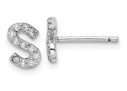 Cheryl M Sterling Silver Rhodium-plated Polished CZ Initial Post Earrings