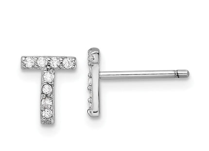 Cheryl M Sterling Silver Rhodium-plated Polished CZ Initial Post Earrings