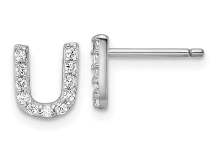 Cheryl M Sterling Silver Rhodium-plated Polished CZ Initial Post Earrings