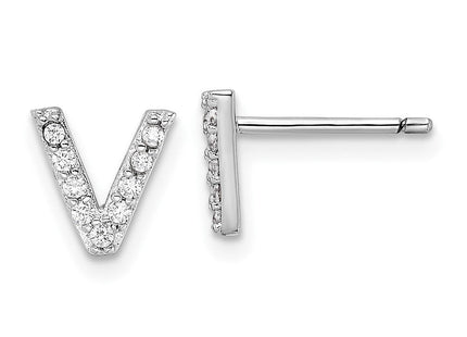Cheryl M Sterling Silver Rhodium-plated Polished CZ Initial Post Earrings