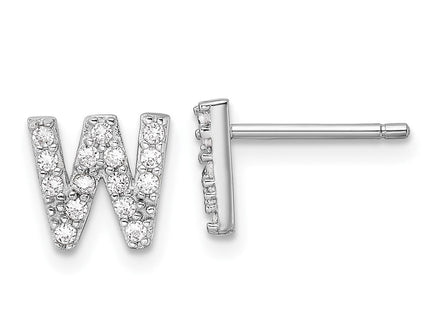 Cheryl M Sterling Silver Rhodium-plated Polished CZ Initial Post Earrings