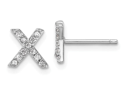 Cheryl M Sterling Silver Rhodium-plated Polished CZ Initial Post Earrings
