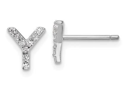 Cheryl M Sterling Silver Rhodium-plated Polished CZ Initial Post Earrings
