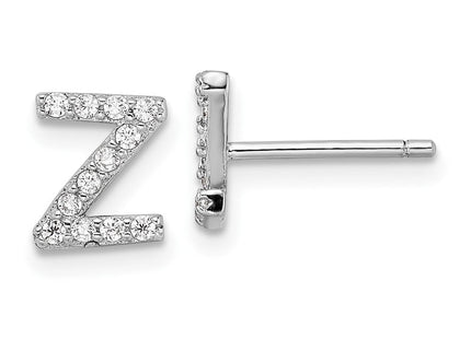 Cheryl M Sterling Silver Rhodium-plated Polished CZ Initial Post Earrings