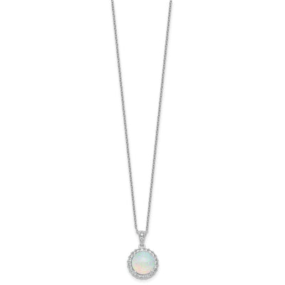 Cheryl M Sterling Silver Rhodium-plated Polished Lab Created Opal and CZ Halo Circle with Extension Necklace