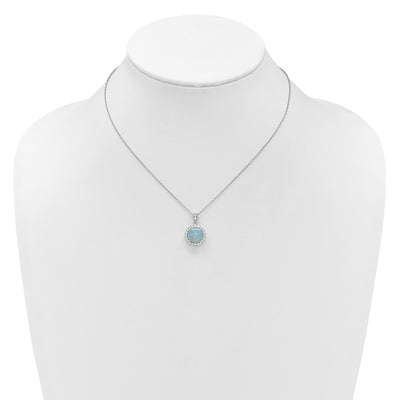 Cheryl M Sterling Silver Rhodium-plated Polished Lab Created Opal and CZ Halo Circle with Extension Necklace