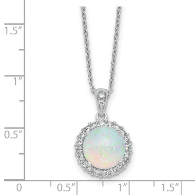 Cheryl M Sterling Silver Rhodium-plated Polished Lab Created Opal and CZ Halo Circle with Extension Necklace