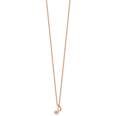Cheryl M Sterling Silver Rose Gold-plated Polished CZ Music Note with Extension Necklace