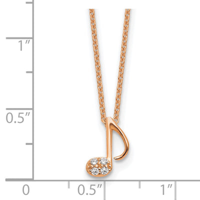 Cheryl M Sterling Silver Rose Gold-plated Polished CZ Music Note with Extension Necklace