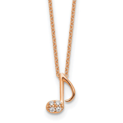 Cheryl M Sterling Silver Rose Gold-plated Polished CZ Music Note with Extension Necklace