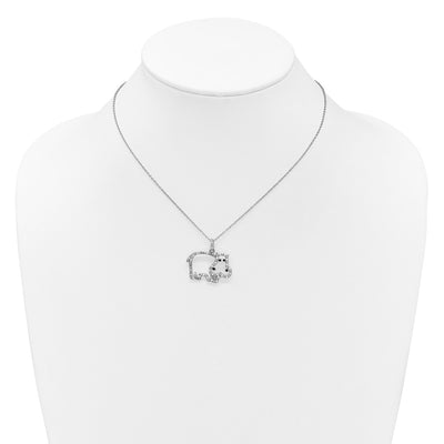 Cheryl M Sterling Silver Rhodium-plated Polished and Enameled CZ Hippopotamus with Extension Necklace