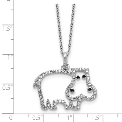 Cheryl M Sterling Silver Rhodium-plated Polished and Enameled CZ Hippopotamus with Extension Necklace