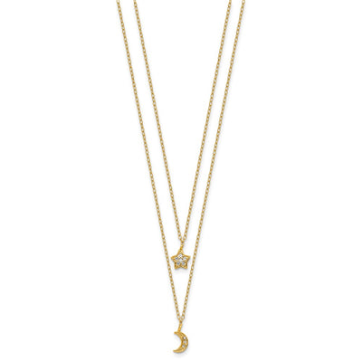 Cheryl M Sterling Silver Gold-plated Polished 2-Strand CZ Moon and Star with Extension Necklace