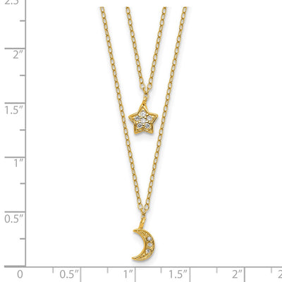 Cheryl M Sterling Silver Gold-plated Polished 2-Strand CZ Moon and Star with Extension Necklace