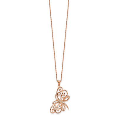 Cheryl M Sterling Silver Rose Gold-plated Polished CZ Butterfly with Extension Necklace