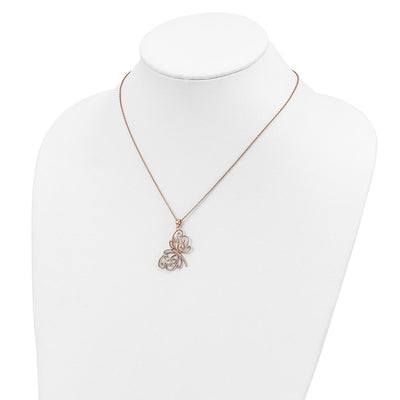 Cheryl M Sterling Silver Rose Gold-plated Polished CZ Butterfly with Extension Necklace