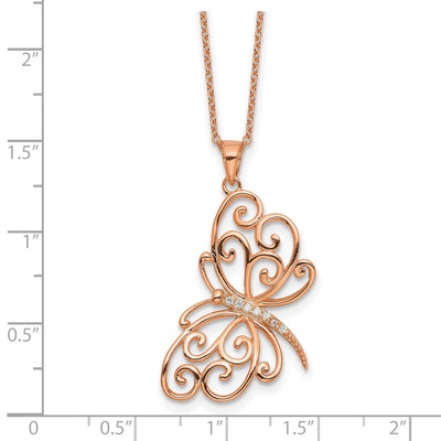 Cheryl M Sterling Silver Rose Gold-plated Polished CZ Butterfly with Extension Necklace