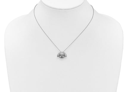 Cheryl M Sterling Silver Rhodium-plated Polished and Enameled Black and White CZ Dog with Extension Necklace (Style QCM1919-16)