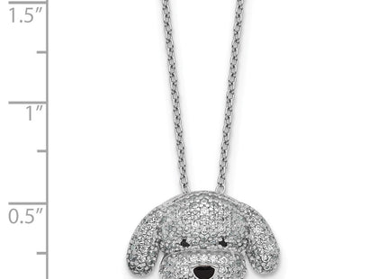 Cheryl M Sterling Silver Rhodium-plated Polished and Enameled Black and White CZ Dog with Extension Necklace (Style QCM1919-16)