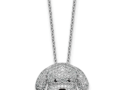 Cheryl M Sterling Silver Rhodium-plated Polished and Enameled Black and White CZ Dog with Extension Necklace (Style QCM1919-16)