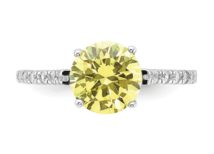 Cheryl M Sterling Silver Rhodium-plated Polished Yellow and White CZ Ring
